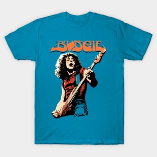 Budgie Band Burke Shelley Guitar for light background T-Shirt